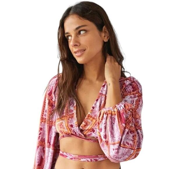 Urban Outfitters Tarot Print Wrap Crop Top Boho Bell Sleeve Festival Blouse – M - Picture 2 of 9